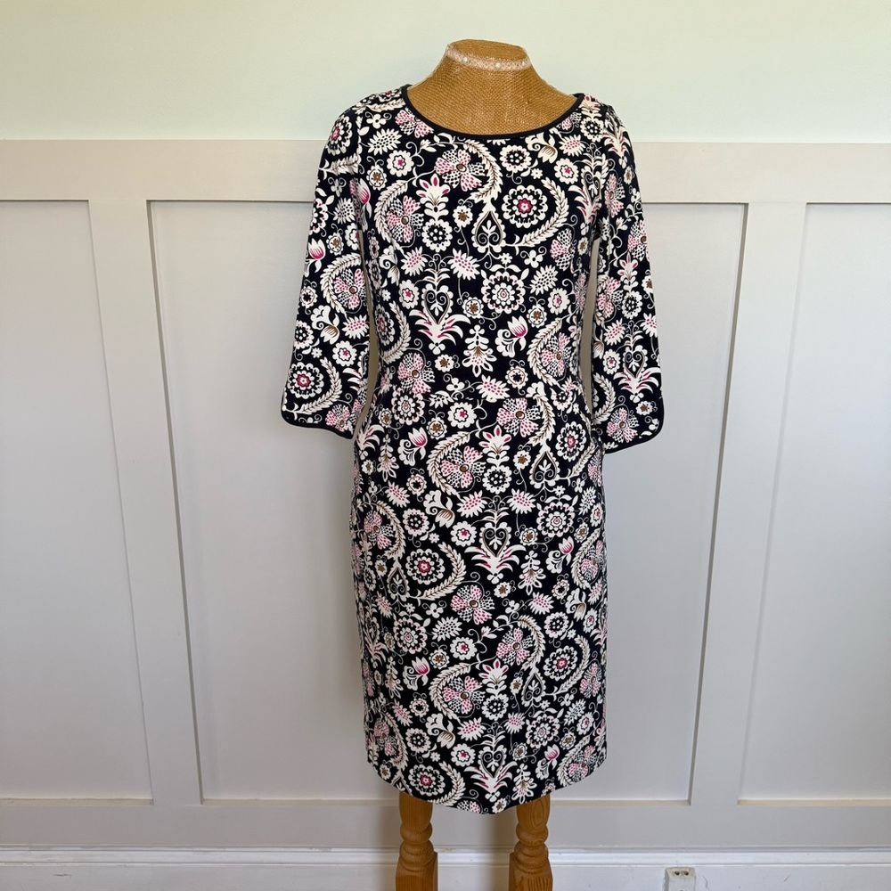 Boden Jessie Jersey Day Dress Women’s 6 Blue Floral Paisley‎ Pockets Stretchy